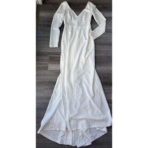 Lulus Feeling of Forever White Long Sleeve Mermaid Wedding Dress Maxi Gown M